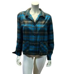 NORTON Blue Plaid Shirt Jacket Size 10 Lightweight Overshirt for Fall/Winter